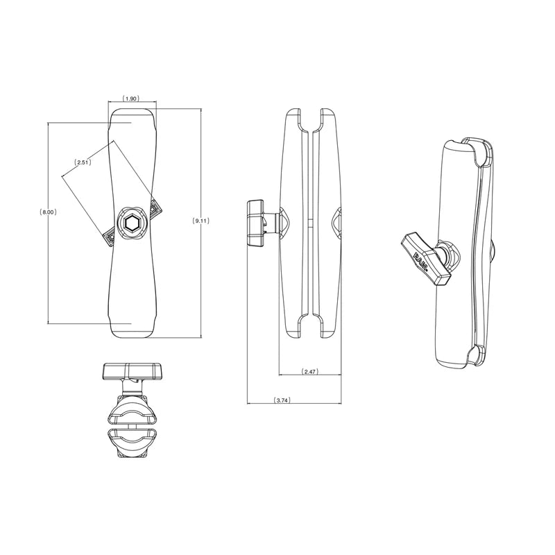 RAM® Double Socket Arm - C Size Long (RAM-201U-D) - KBM Outdoors