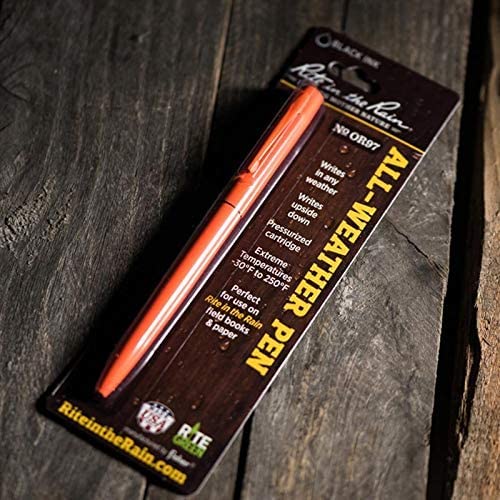 Rite in the Rain Weatherproof Orange Metal Retractable Ballpoint Pen - Black Ink (No. OR97) - KBM Outdoors