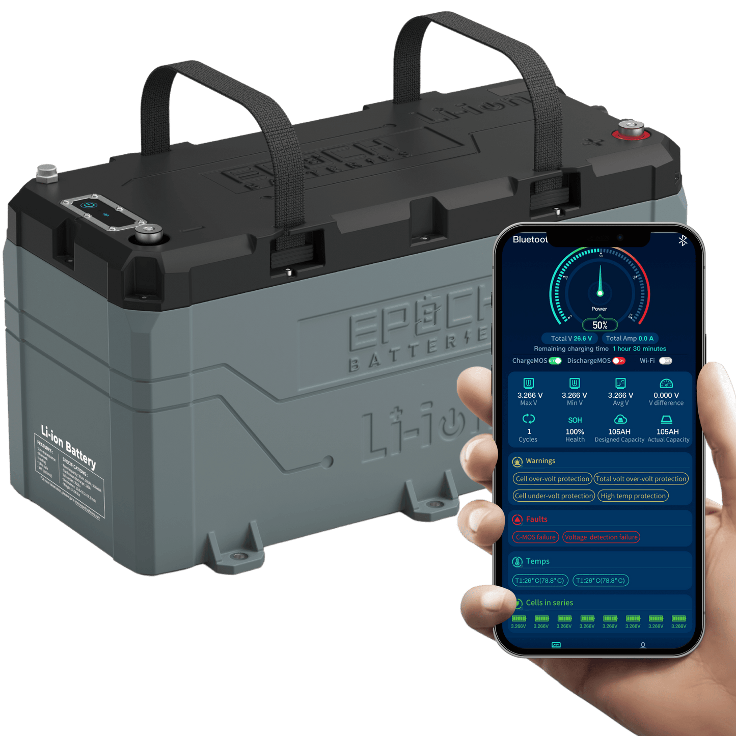 EPOCH 36V 50Ah LiFePO4 Lithium Battery - Bluetooth, Heating, Waterproof - KBM Outdoors