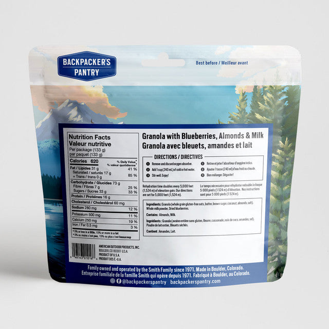 Backpackers Pantry Granola with Blueberries, Almonds & Milk (Single Serve) - KBM Outdoors