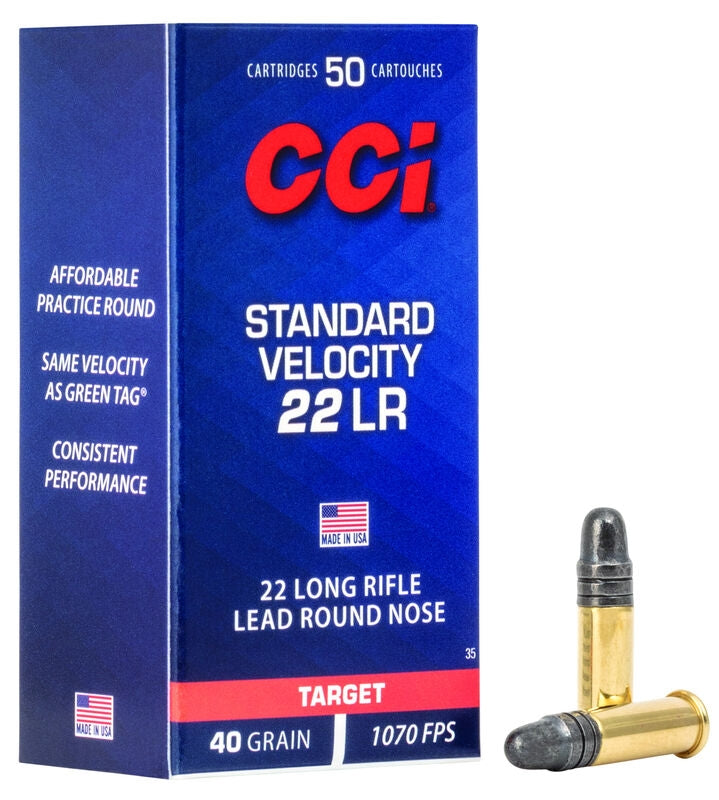 CCI Standard Velocity Ammunition 22LR 40 Grain LRN 500/per case - KBM Outdoors