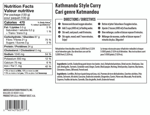 Backpackers Pantry Kathmandu Curry (Single Serve) - KBM Outdoors