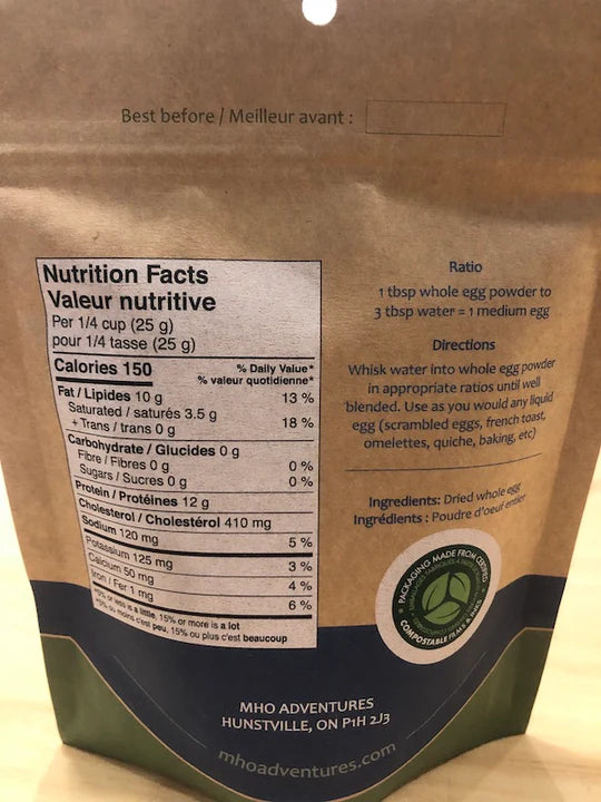 MHO Adventures Dried Whole Eggs - KBM Outdoors