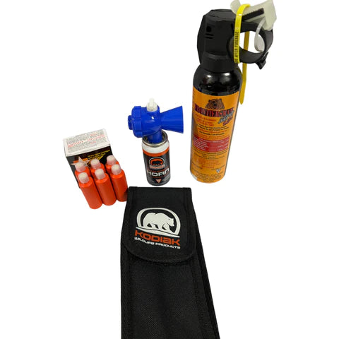 Kodiak Bear Necessities Holster KIT (Bear Spray, Noise Horn, Bear Bangers, Launcher and Holster) - KBM Outdoors