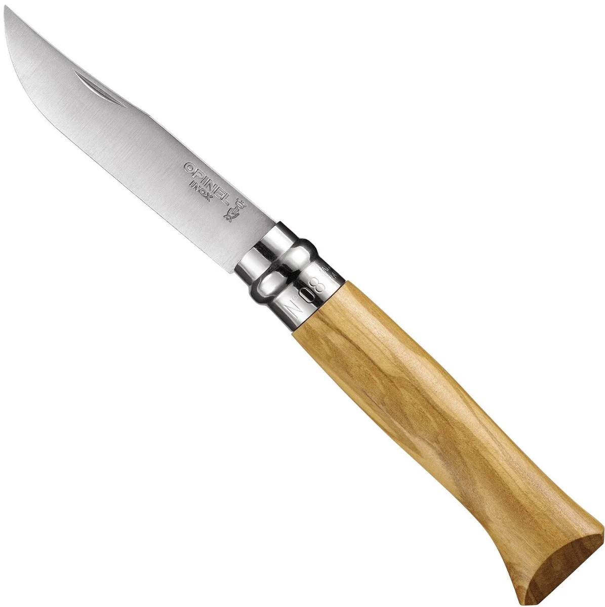Opinel N°08 Olive Wood Folding Knife w Sheath - Gift Box Set