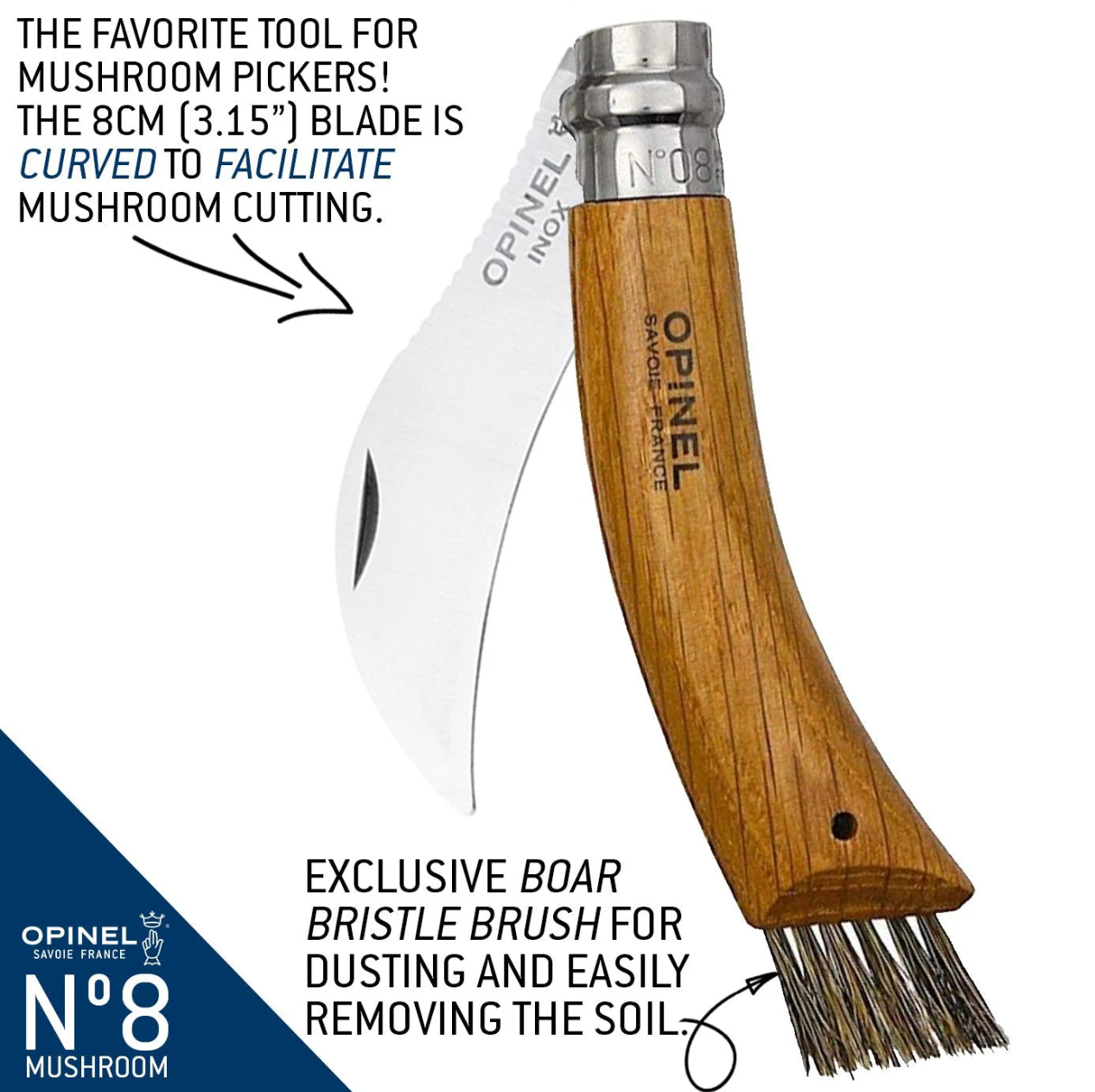 Opinel No.08 Mushroom Knife & Sheath Wooden Gift Box