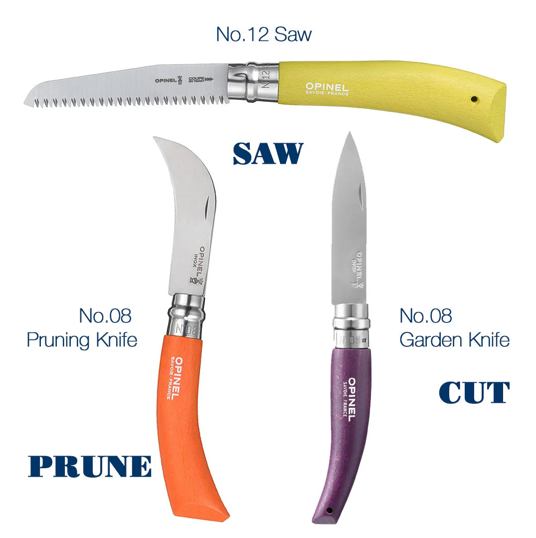 Opinel Stainless & Carbon Steel Garden Knife Trio - 3 Colors