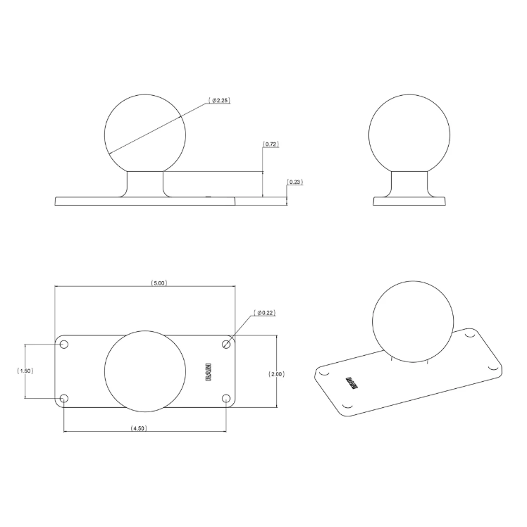 RAM Mounts - Ball Base with 1.5" x 4.5" 4-Hole Pattern - D Size (RAM-D-202U-25)