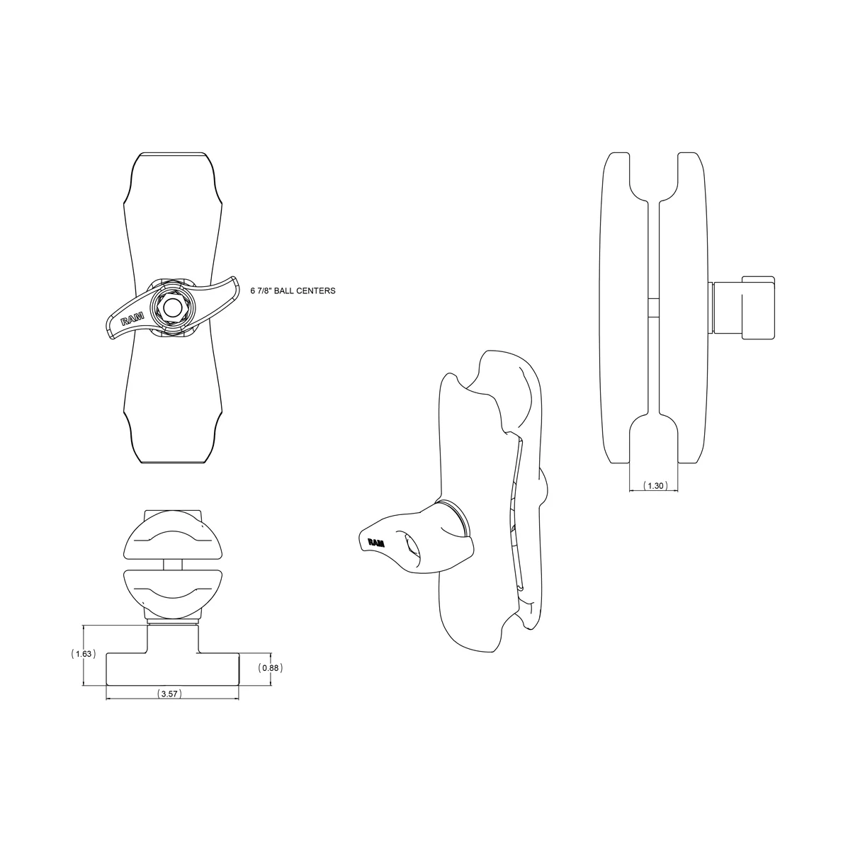 RAM Mounts - Double Socket Arm - D Size - Medium Arm (RAM-D-201U)