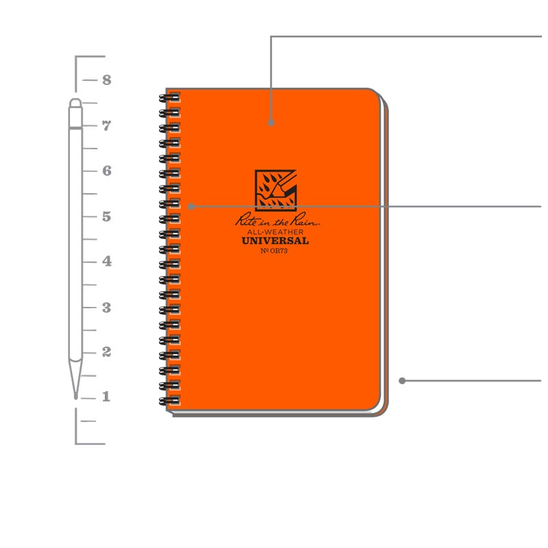 Rite in the Rain Side Spiral Notebook 4.5"x7" - Universal Bilingual - No. OR73