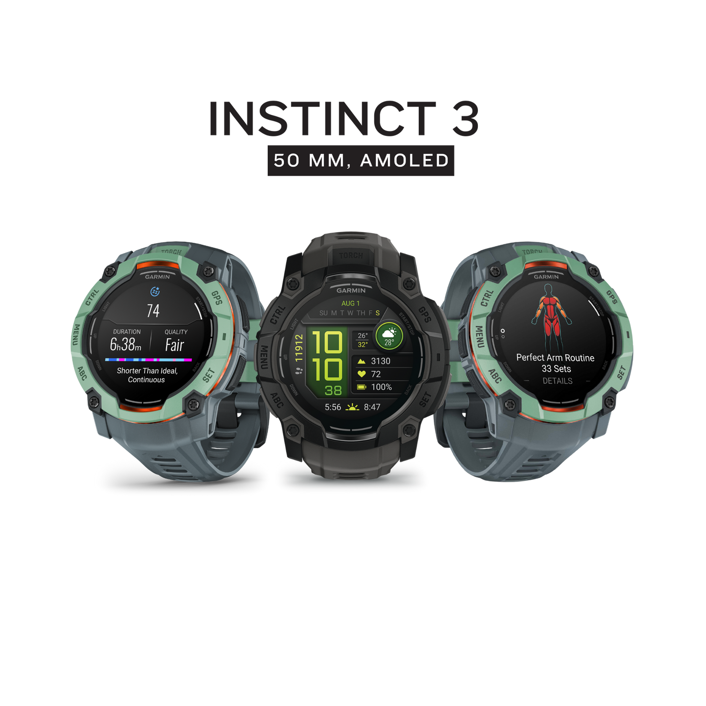 Garmin Instinct 3 – 50mm AMOLED GPS Smartwatch (010-03020-XX)