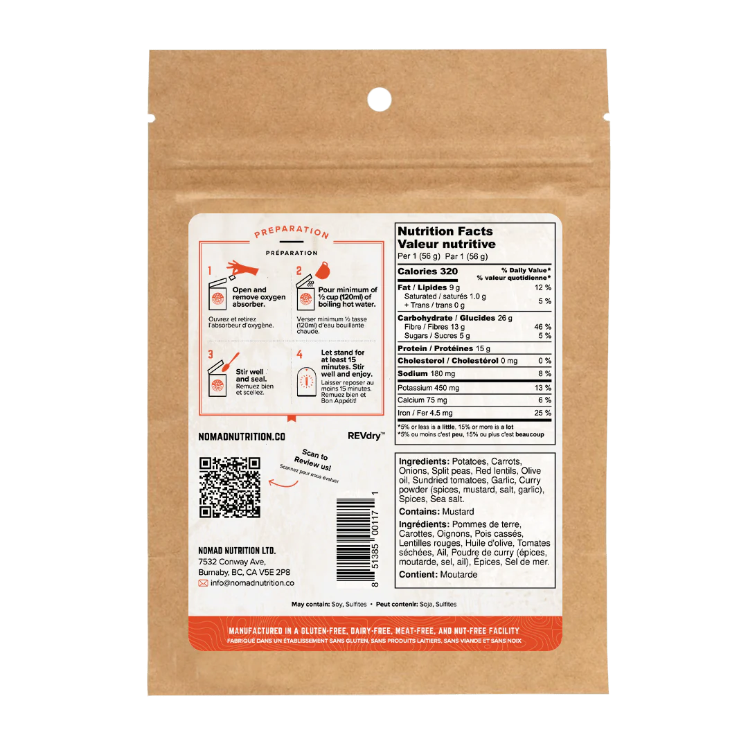 NOMAD Indian Red Lentil Stew 56 g - KBM Outdoors