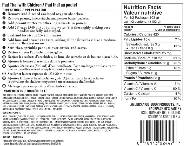 Backpacker Pantry - Pad Thai with Chicken - KBM Outdoors