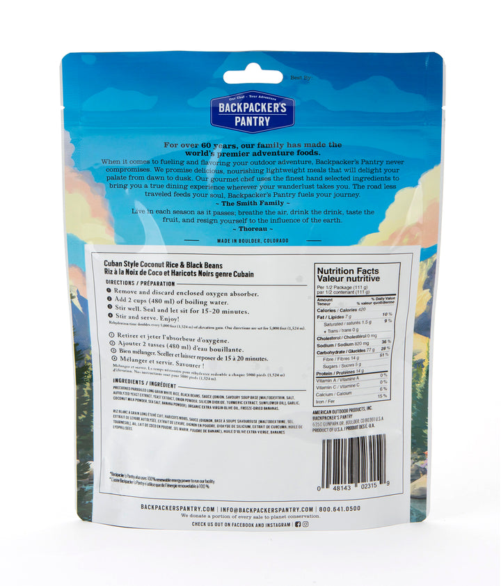 BackPackers Pantry - Cuban Style Coconut Black beans & Rice - KBM Outdoors