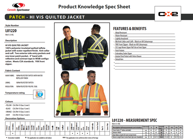Hi Vis Patch Quilted Safety Jacket ( VARIOUS SIZES AND STYLES) - KBM Outdoors