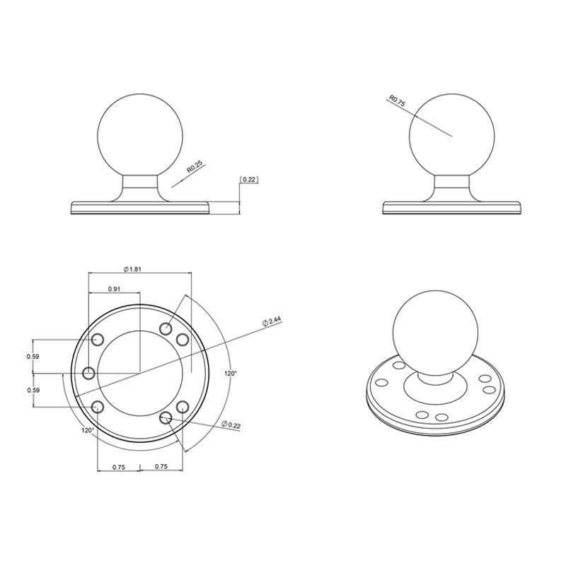 RAM® Round Plate with Ball (RAM-202U) - KBM Outdoors