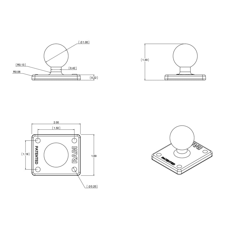 RAM® Ball Adapter with AMPS Plate (RAM-B-347U) - KBM Outdoors