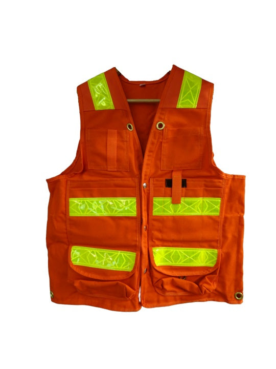 Deluxe 14 Pocket Cruiser Vest- Orange Cordura with Reflective Striping - KBM Outdoors