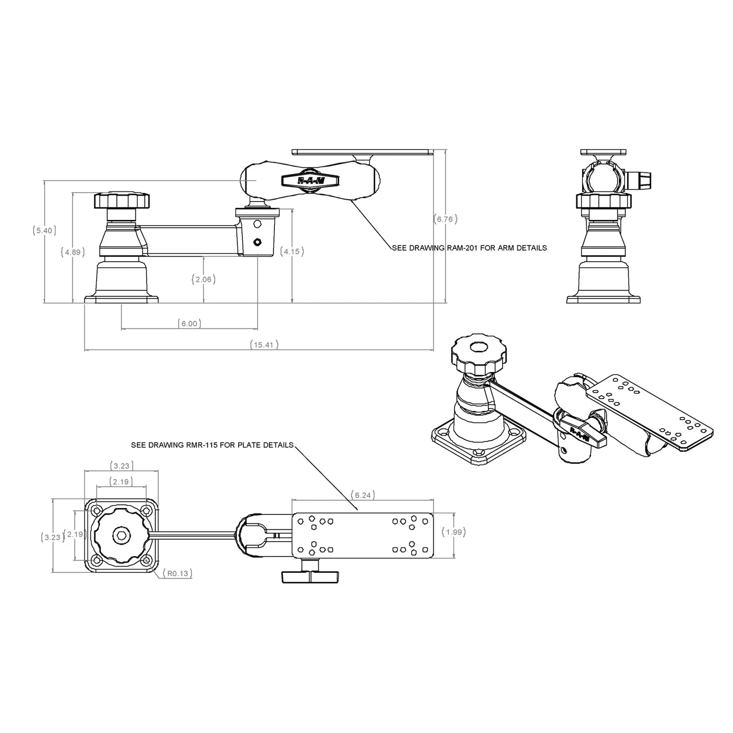 RAM Horizontal Swing Arm with Double Ball Mount (RAM-109H-2U) - KBM Outdoors