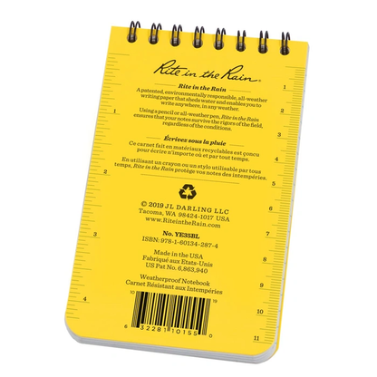 Rite in the Rain Top Spiral Notepad 3"x 5" - Yellow Bilingual - No: YE35BL