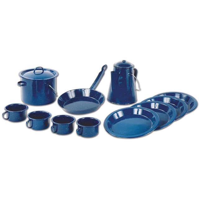 Blue Enamel 4 Person Cookset (13 piece) - KBM Outdoors