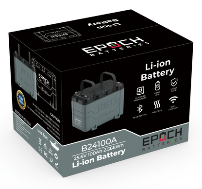 EPOCH 24V 100Ah LiFePO4 Lithium Battery Bluetooth, Heating