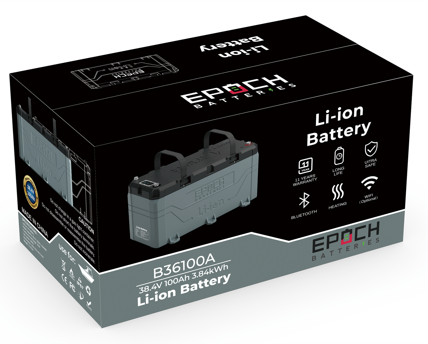 EPOCH 36V 100Ah LiFePO4 Lithium Battery - Bluetooth, Heating, Waterproof