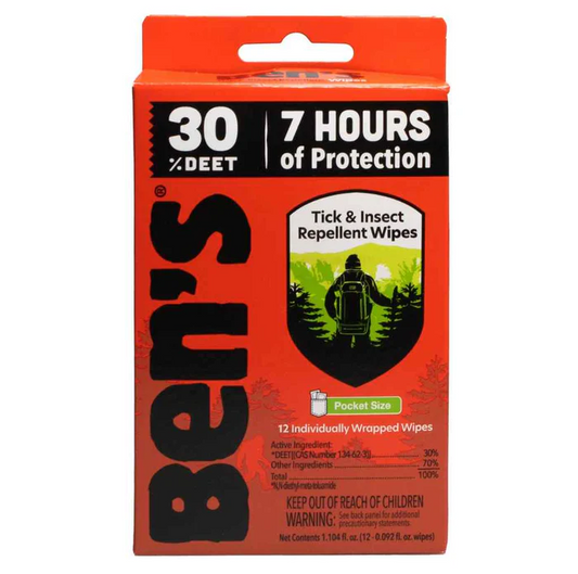 Ben's Tick & Insect Repellent 30% Deet Wipes (12 wipes)