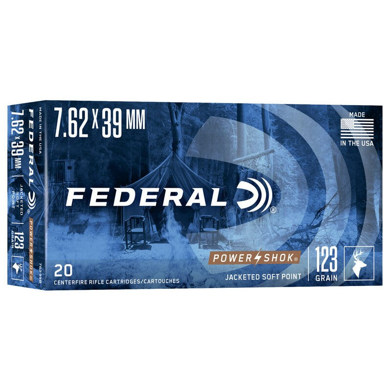 Federal 7.62x39 Soviet 123 Grain SP Power-Shok Ammunition 20/box