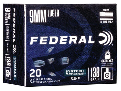 Federal 9MM Luger 138 Grain SJHP Ammunition 20rd/box