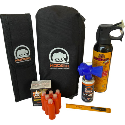 Kodiak Professional Soft Shell Bear Safety Kit (Bear Spray, 6pk bangers, launcher, air horn, bear spray holster, Soft Shell Case)