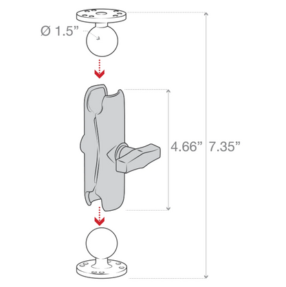RAM Mounts - Double Ball Mount with Two Round Plates - C Size - Medium Arm (RAM-101U)