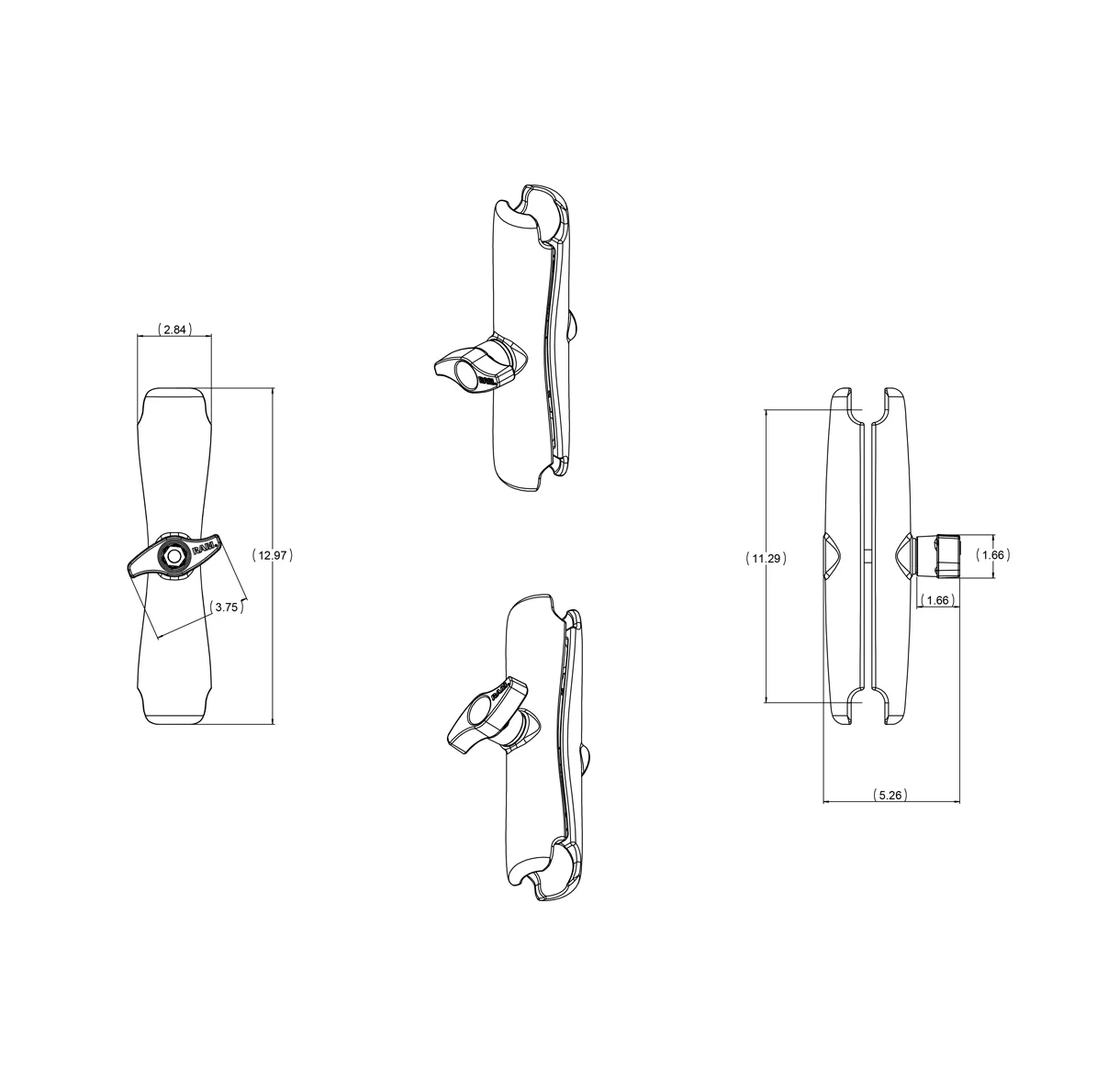 RAM Mounts - Double Socket Arm - D Size - Long Arm (RAM-D-201U-E)