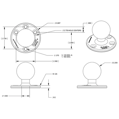 RAM Mounts - Large Round Plate with Ball - D Size (RAM-D-202U)