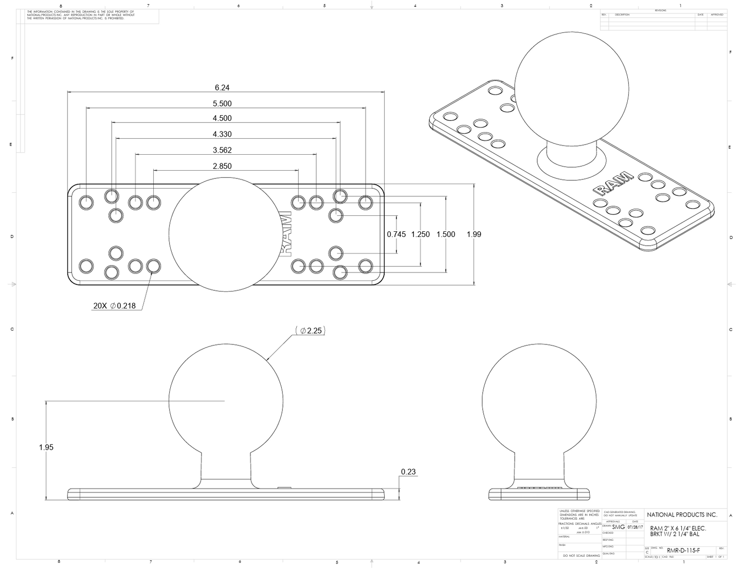 RAM Mounts - Marine Electronics Plate with Ball Adapter - D Size (RAM-D-115BU)