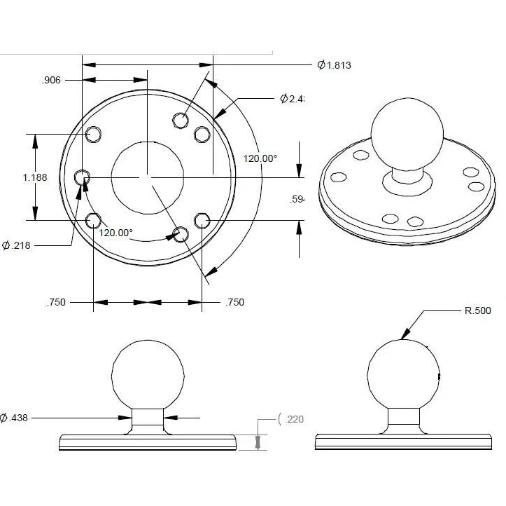RAM Mounts - Round Plate with Ball - B Size (RAM-B-202U)