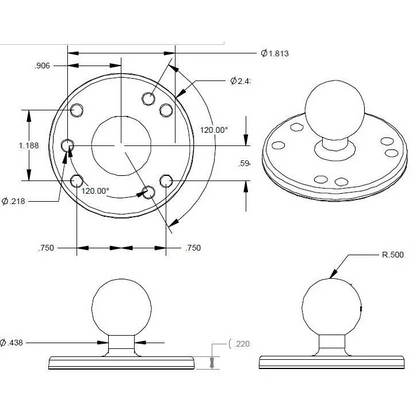 RAM Mounts - Round Plate with Ball - B Size (RAM-B-202U)