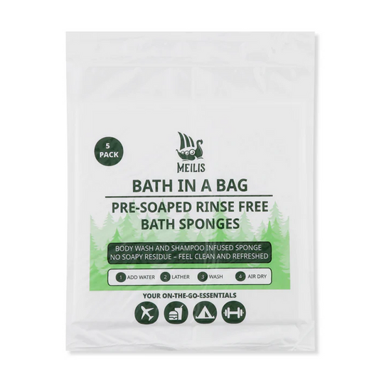 Meilis Bath in a Bag Rinse Free Bath Sponges 5 Pack - KBM Outdoors