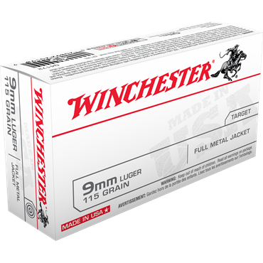 Winchester 9mm 115 Grain FMJ Pistol Ammunition 20/box