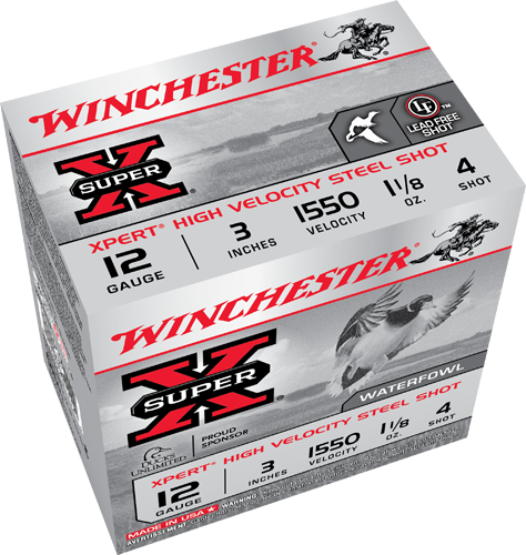 Winchester High Velocity 12 Gauge 3" 1.1/8oz #4 HV Steel Ammunition 25/box