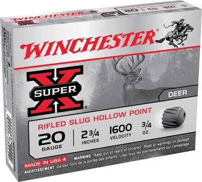 Winchester Super-X Rifled Slug Hollow Point 20 Gauge 2.75" 3/4oz Slug 5/box