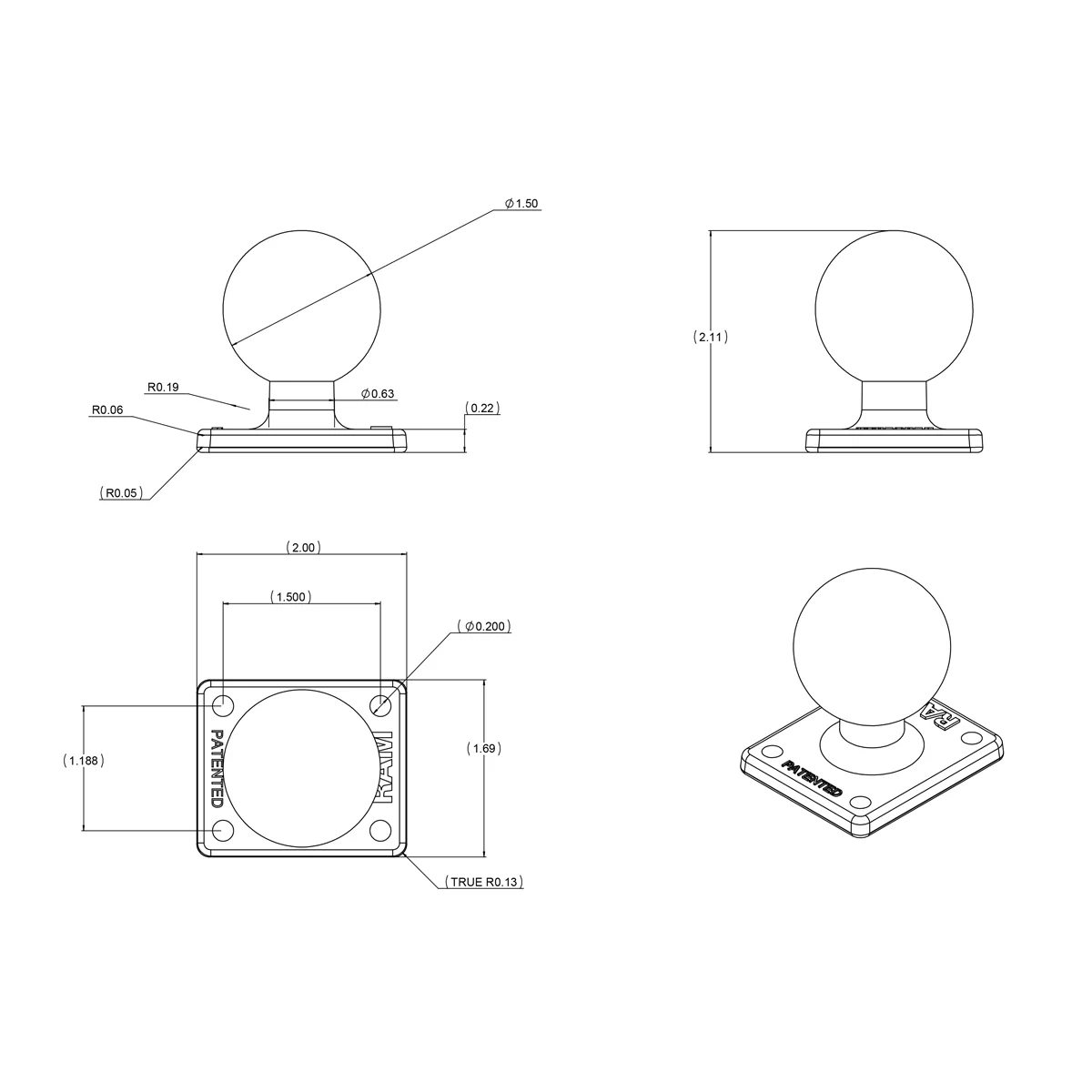 RAM Ball Adapter with AMPS Plate - C Size
