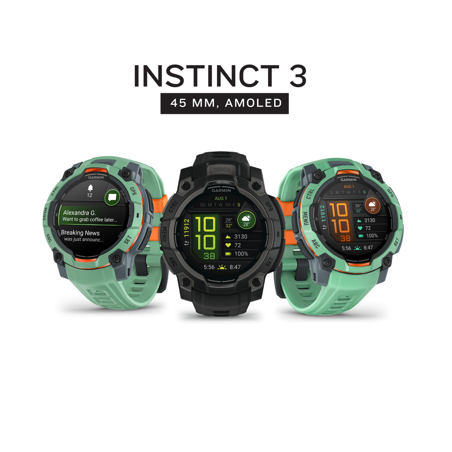 Garmin Instinct 3 – 45mm AMOLED GPS Smartwatch (010-02936-XX)