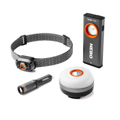 NEBO Preplite Combo Kit (Headlamp, Lantern & Spotlight, Flashlight & Power bank & Keychain light)