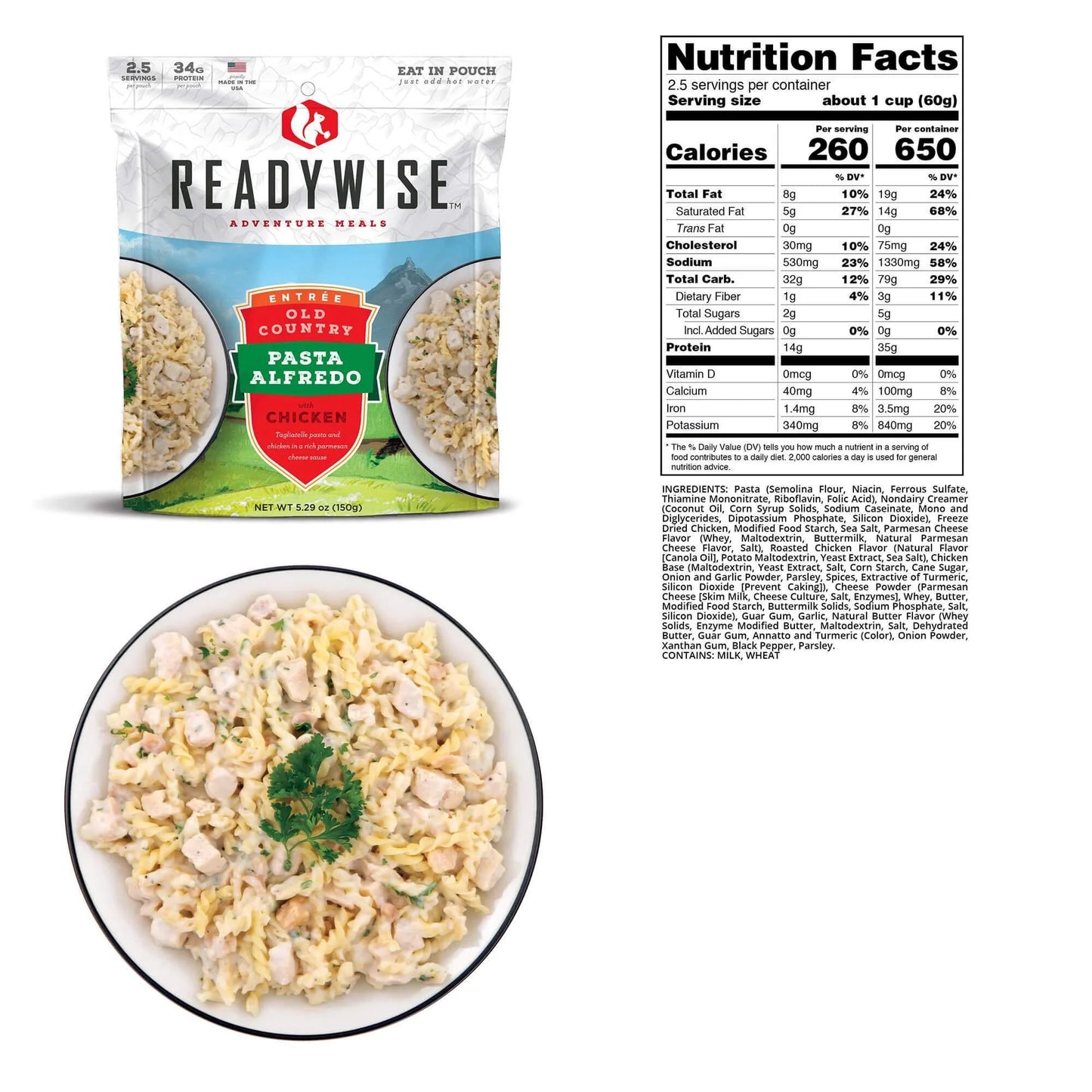 Readywise Company Alfredo with Chicken Dehydrated Food Pack - KBM Outdoors
