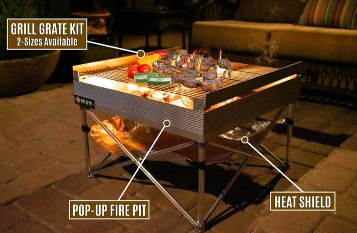 NEW FireSide Pop-Up Pit & Heat Shield & Qua-fold Grill Grate - KBM Outdoors