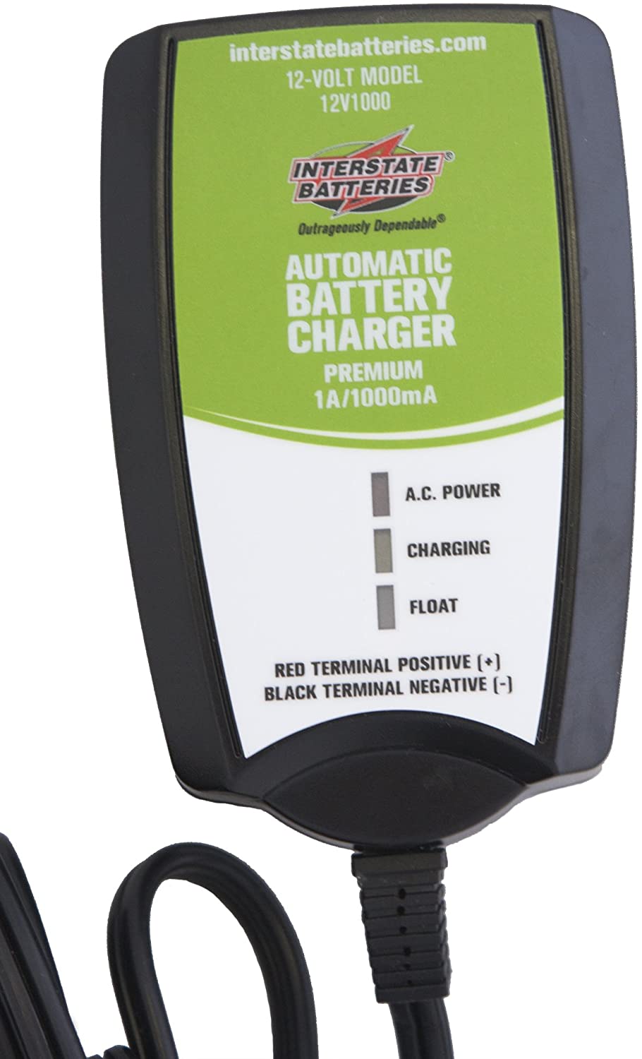 Interstate Batteries 12v Battery Charger - 1.0 Amp - Sealed Lead Acid or AGM - KBM Outdoors