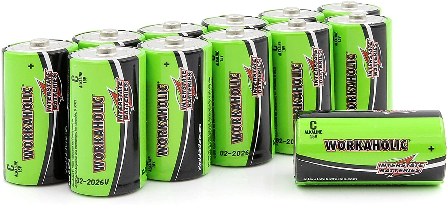 Interstate Workaholic Alkaline Battery | Size C | 12-Pack - KBM Outdoors