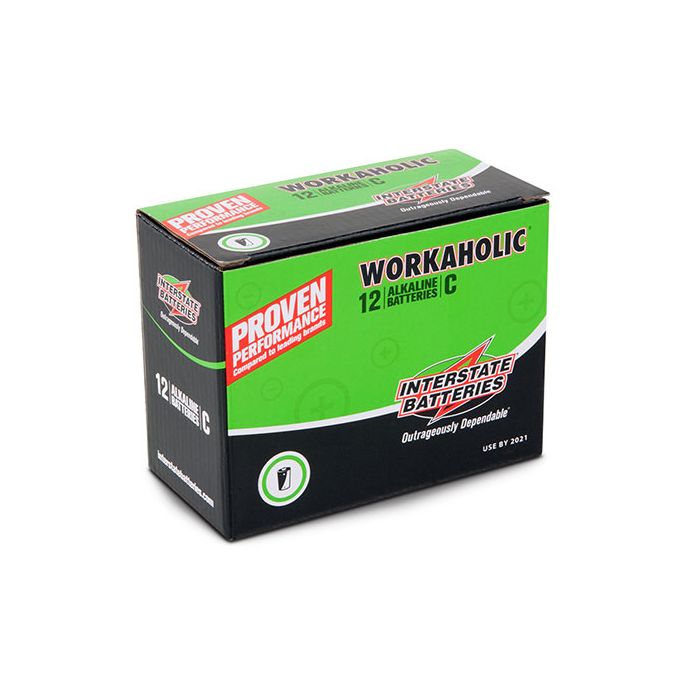 Interstate Workaholic Alkaline Battery | Size C | 12-Pack - KBM Outdoors