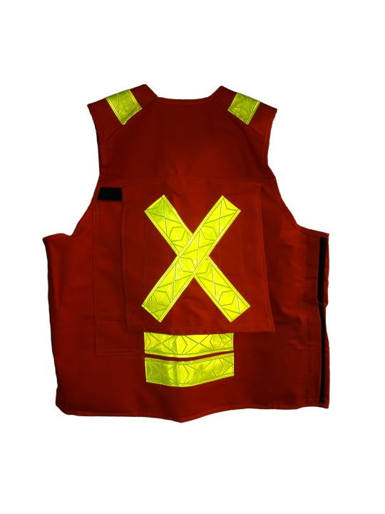 Deluxe 14 Pocket Cruiser Vest- Red Cotton with Reflective Striping 